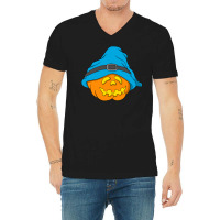 Halloween Jack O Lantern T  Shirt Slouchy Hat Halloween Pumpkin Blue V V-neck Tee | Artistshot