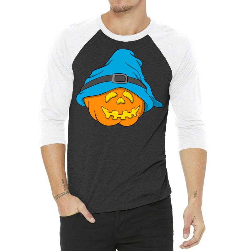 Halloween Jack O Lantern T  Shirt Slouchy Hat Halloween Pumpkin Blue V 3/4 Sleeve Shirt | Artistshot