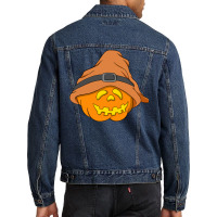 Halloween Pumpkin T  Shirt Slouchy Hat Halloween Pumpkin Orange Versio Men Denim Jacket | Artistshot