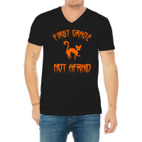 Halloween T  Shirt First Grade Halloween 1st Grade Not Afraid Cat T  S V-neck Tee | Artistshot