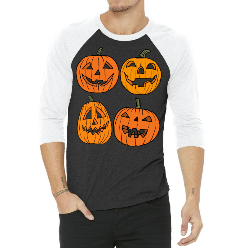 Halloween T  Shirt Four Jack O  Lantern Carved Pumpkins Halloween T  S 3/4 Sleeve Shirt | Artistshot