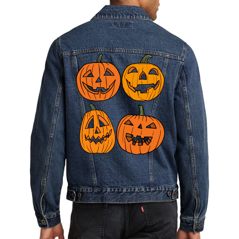 Halloween T  Shirt Four Jack O  Lantern Carved Pumpkins Halloween T  S Men Denim Jacket | Artistshot