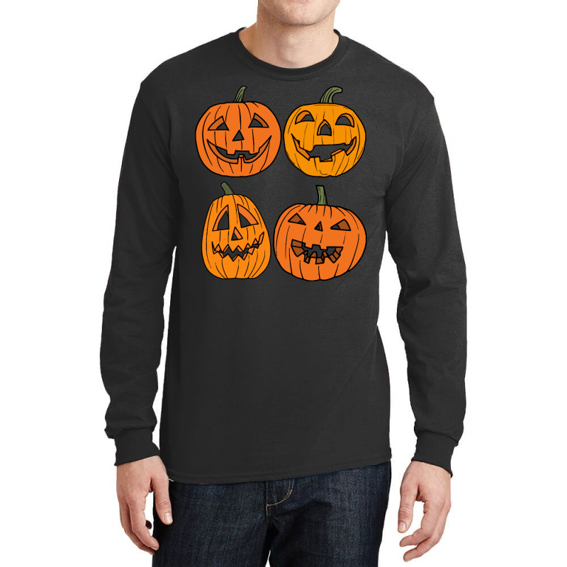 Halloween T  Shirt Four Jack O  Lantern Carved Pumpkins Halloween T  S Long Sleeve Shirts | Artistshot