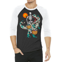 Halloween T  Shirt Halloween Skeleton Riding Mummy Dinosaur T Rex Pump 3/4 Sleeve Shirt | Artistshot