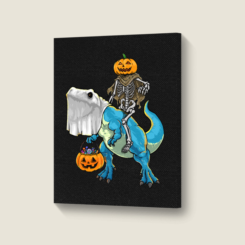 Halloween T  Shirt Halloween T Rex Skeleton Pumpkin T  Shirt Portrait Canvas Print | Artistshot