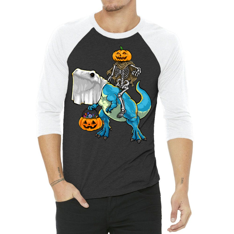 Halloween T  Shirt Halloween T Rex Skeleton Pumpkin T  Shirt 3/4 Sleeve Shirt | Artistshot