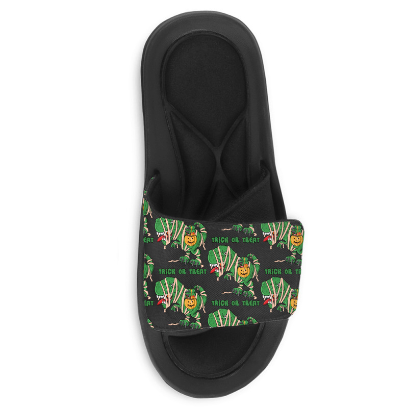 Halloween T  Shirthalloween Dinosaur T Rex Mummy Pumpkin T R I C K O R Slide Sandal | Artistshot