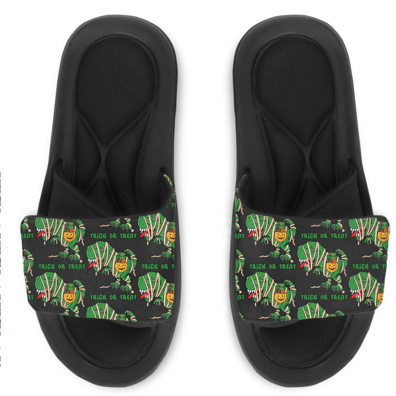 Halloween T  Shirthalloween Dinosaur T Rex Mummy Pumpkin T R I C K O R Slide Sandal | Artistshot