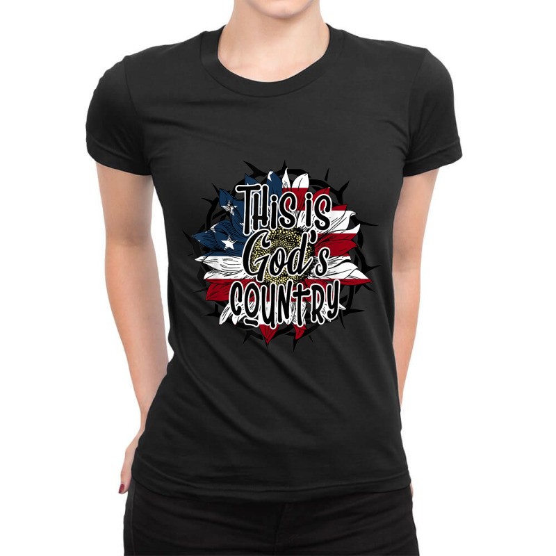 This Is God's Usa Country American Flag Sunflower Birthday Ladies Fitted T-Shirt by Aria-Proctor | Artistshot