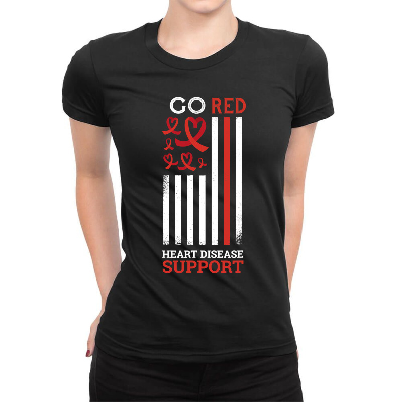 Go Red Heart Disease Support Heart Disease Awareness Gifts Ladies Fitted T-Shirt by moonlight2270 | Artistshot