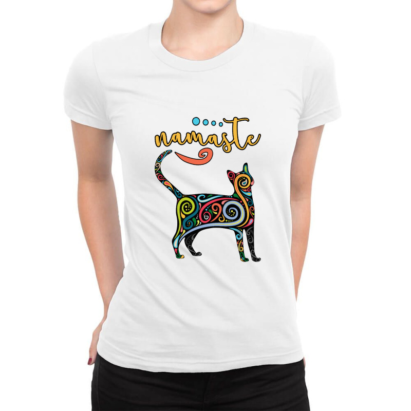 Funny Namaste Cat Yoga Meditation Ladies Fitted T-Shirt by astrolavas | Artistshot