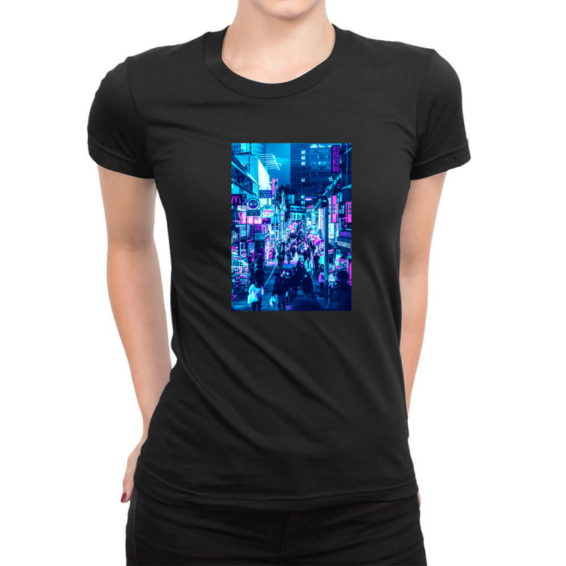 Tokyo Neon Night Synthwave Ladies Fitted T-Shirt by Jeff_Nugroho | Artistshot