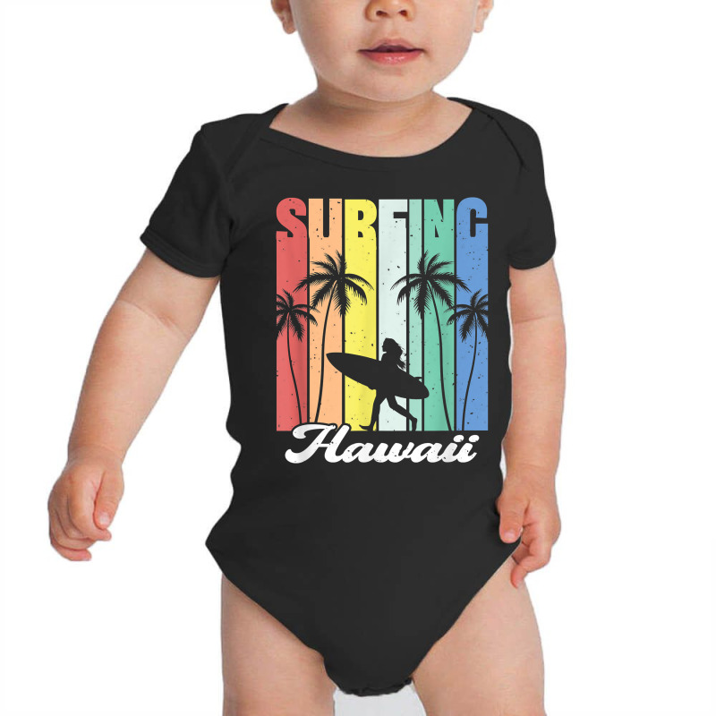 Surfing Hawaii Hawaiian Island Surfer Girl Palm Tree Rainbow T Shirt Baby Bodysuit by cheesebroughbrensen | Artistshot