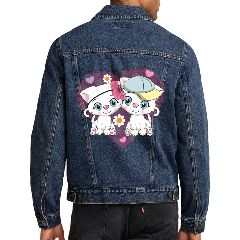 Cute Couple Cats Men Denim Jacket | Artistshot