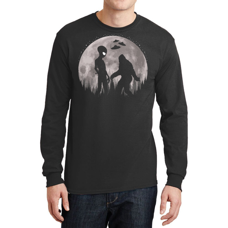 Bigfoot T Shirtbigfoot And Alien Ufos Moon T Shirt Long Sleeve Shirts | Artistshot