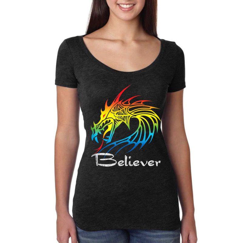 Dragon Believer Imagine This Gift For Dragon Fans Animations Character Women's Triblend Scoop T-shirt by HailieDesign | Artistshot