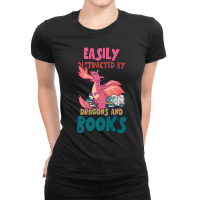 Easily Distracted By Dragon And Books Funny Dragon Designs Gift Men Ladies Fitted T-shirt | Artistshot