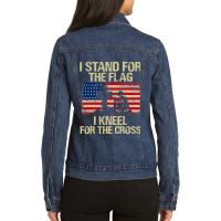 I Stand For The Flag I Kneel For The Cross Veteran Day Gift 19 Ladies Denim Jacket | Artistshot