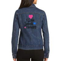 I Love Speech Therapy Shirt For Slp Language Pathologist 1 Ladies Denim Jacket | Artistshot