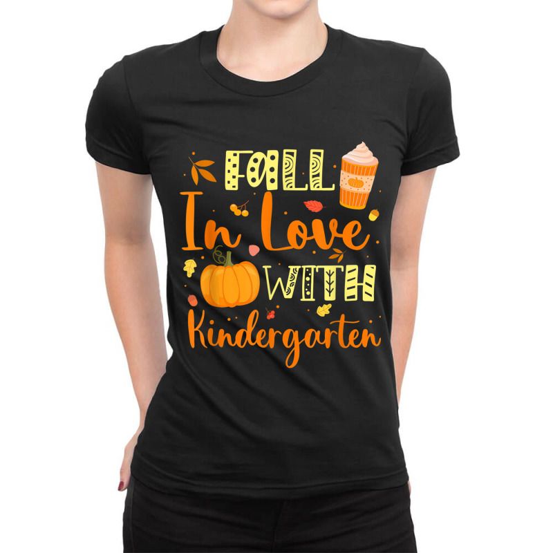 Fall In Love With Kindergarten Pumpkin Autumn Season Ladies Fitted T-Shirt by NathanielDesign | Artistshot