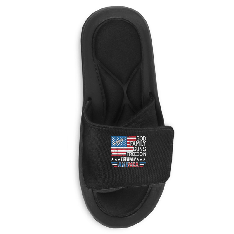 God Family Guns & Freedom Pro Trump 2024 Maga American Flag T Shirt Slide Sandal | Artistshot