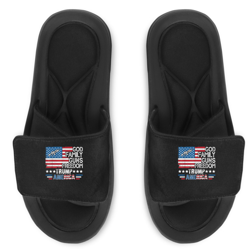 God Family Guns & Freedom Pro Trump 2024 Maga American Flag T Shirt Slide Sandal | Artistshot