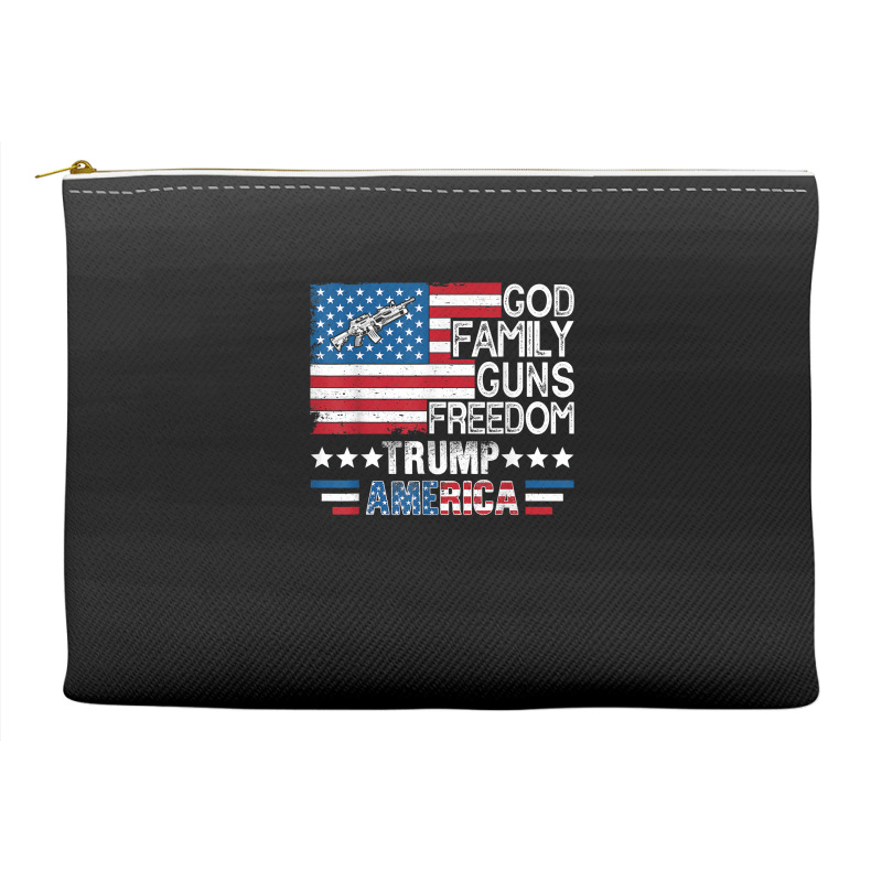 God Family Guns & Freedom Pro Trump 2024 Maga American Flag T Shirt Accessory Pouches | Artistshot