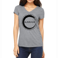 Womens Karma T Shirt What Goes Around Comes Around Funny Karma V Neck Women's V-neck T-shirt | Artistshot