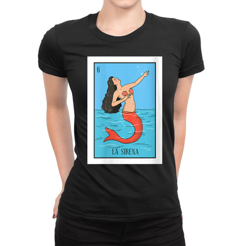 Womens La Mermaid Lottery Gift The Mermaid Card Mexican Lottery V Neck Ladies Fitted T-Shirt by AbidahToenges | Artistshot