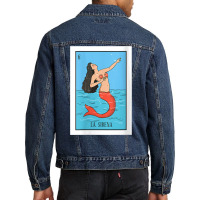 Womens La Mermaid Lottery Gift The Mermaid Card Mexican Lottery V Neck Men Denim Jacket | Artistshot