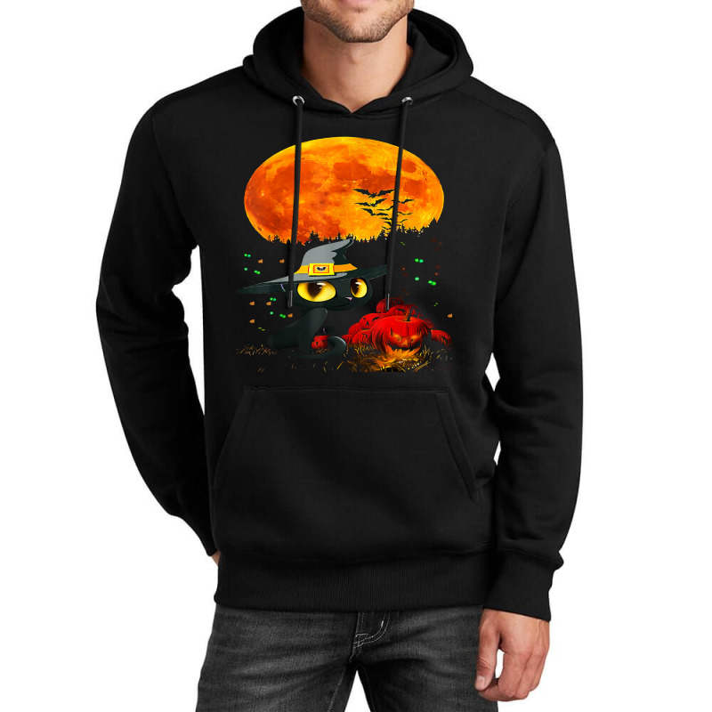 Black Cat Halloween Scary Pumpkins Full Moon Black Cat Lover 51 Unisex Hoodie by MichaelAkins | Artistshot