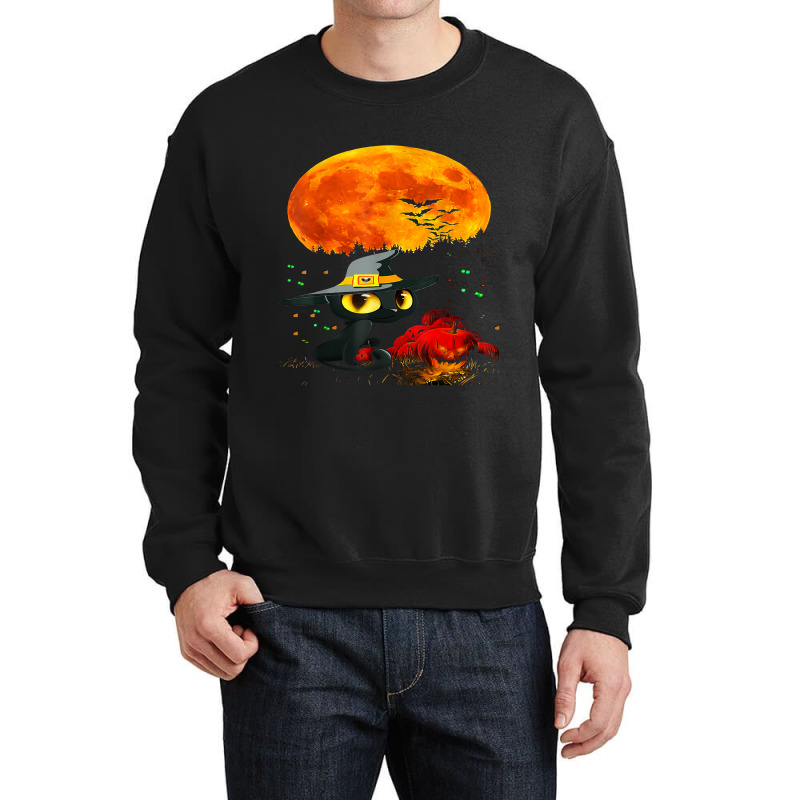 Black Cat Halloween Scary Pumpkins Full Moon Black Cat Lover 51 Crewneck Sweatshirt by MichaelAkins | Artistshot