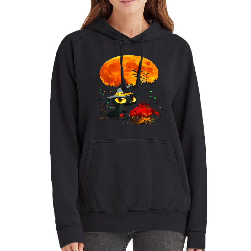 Black Cat Halloween Scary Pumpkins Full Moon Black Cat Lover 51 Vintage Hoodie by MichaelAkins | Artistshot