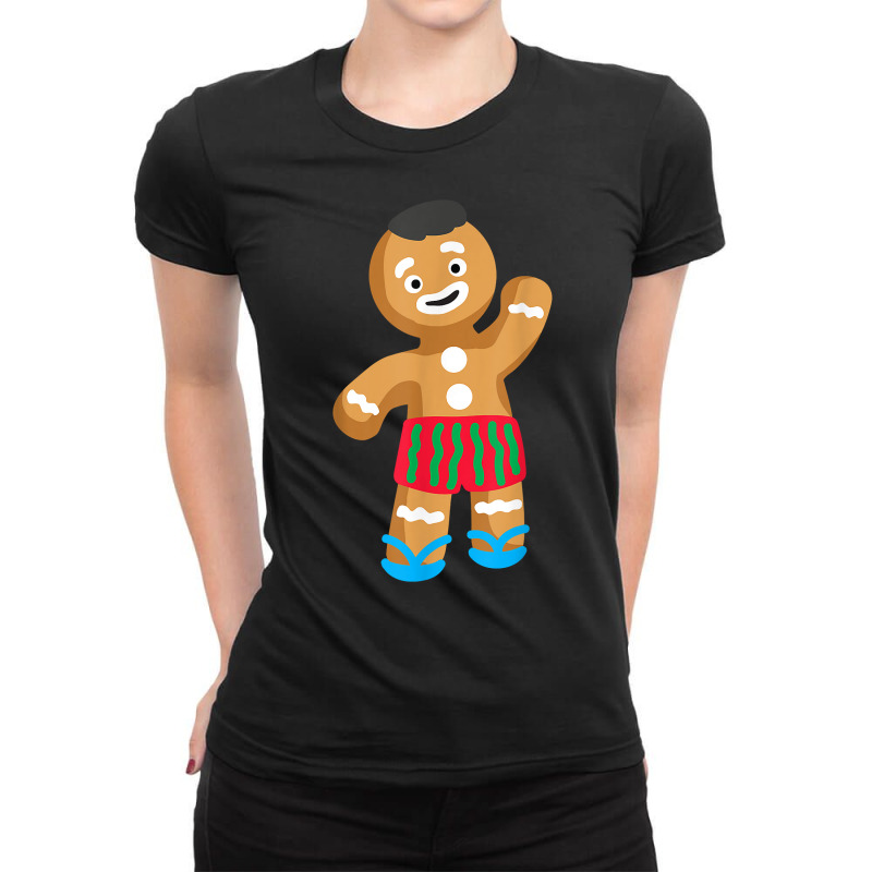 Gingerbread Man In Swimming Trunks  Christmas In July T Shirt Ladies Fitted T-Shirt by CrespinoEllawyn | Artistshot