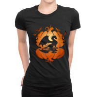 Dragon Silhouette Pumpkin Halloween Costume Men Women Kids 91 Ladies Fitted T-shirt | Artistshot