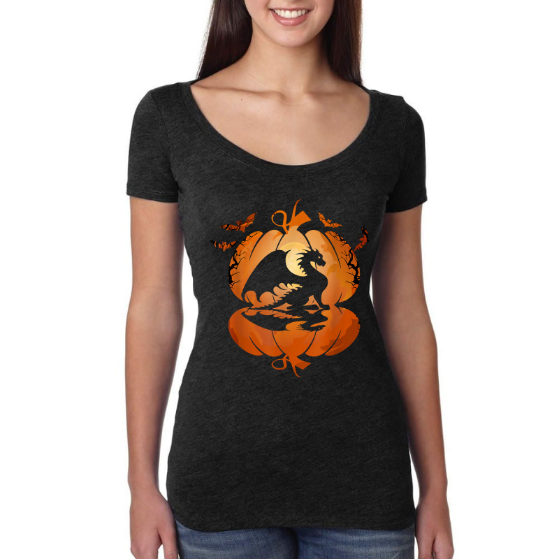 Dragon Silhouette Pumpkin Halloween Costume Men Women Kids 91 Women's Triblend Scoop T-shirt by JarvidBurphy | Artistshot