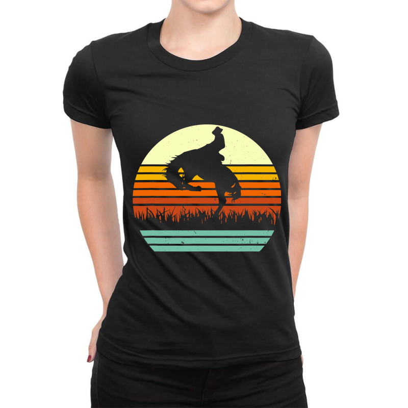 Rodeo Bucking Bronco Horse Retro Style Ladies Fitted T-Shirt by moonlight2270 | Artistshot