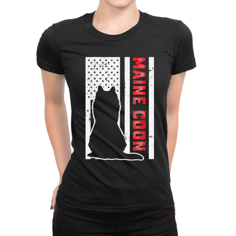 American Flag Maine Coon Cat Lover Proud Pet Owner Cat Mom Ladies Fitted T-Shirt by WirtzRichard | Artistshot