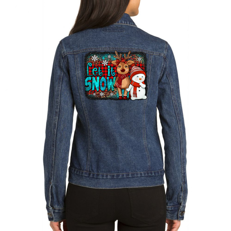 Let It Snow Reindeer And Snowman Ladies Denim Jacket | Artistshot