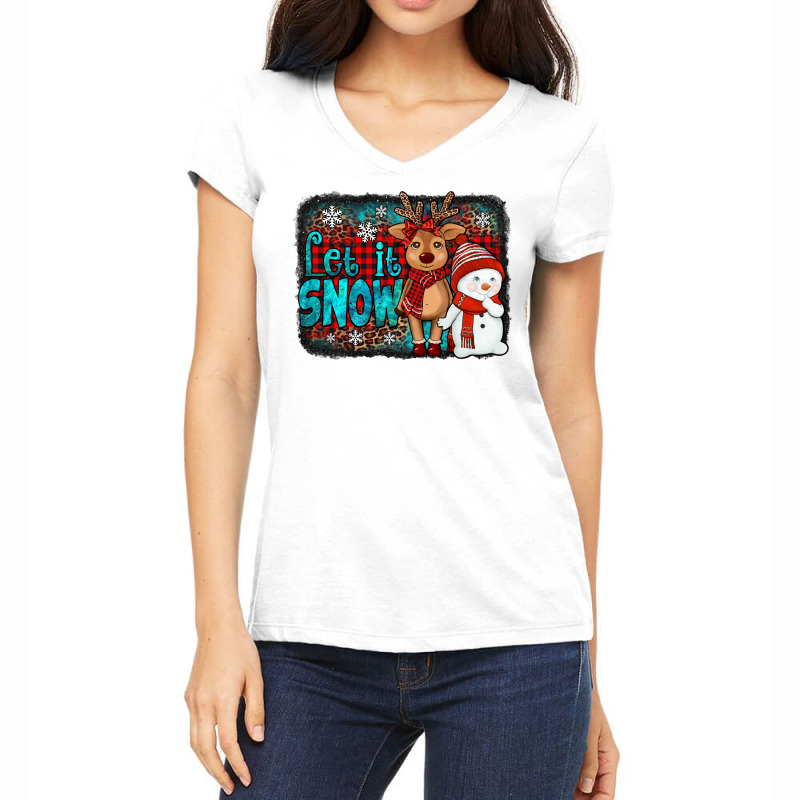 Let It Snow Reindeer And Snowman Women's V-neck T-shirt | Artistshot