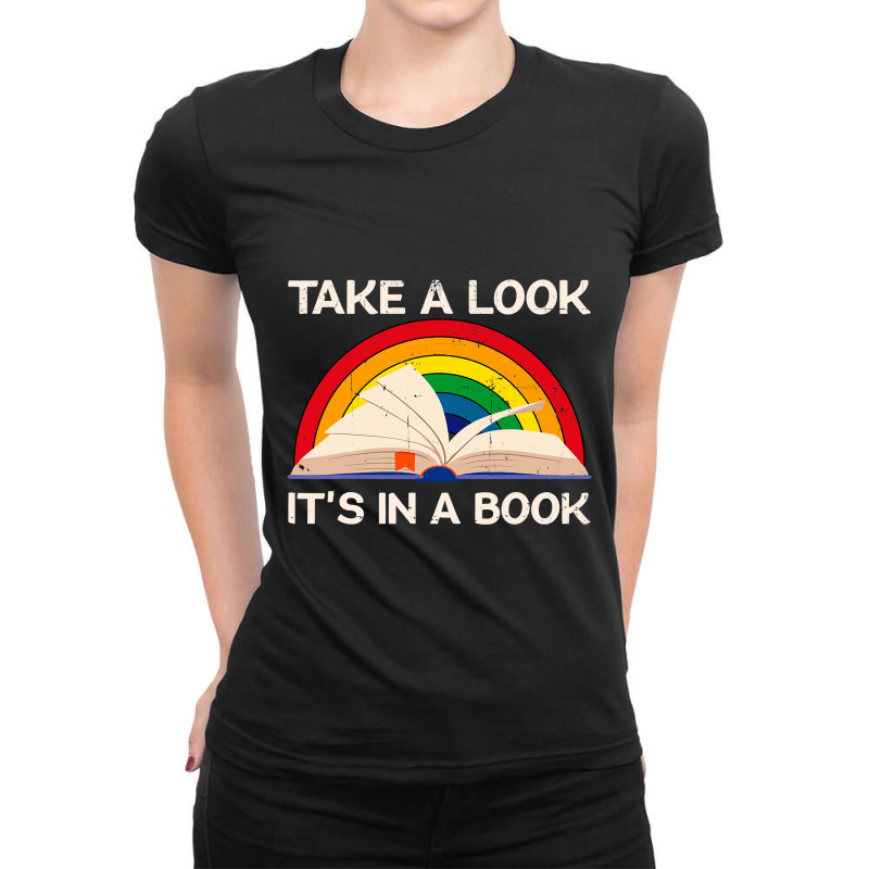 Vintage Sunset Rainbow Take A Look It S In A Book Reading T Shirt Ladies Fitted T-Shirt by LoriMccarty89 | Artistshot