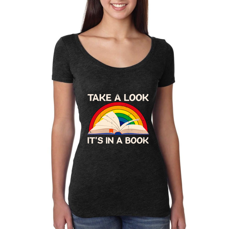 Vintage Sunset Rainbow Take A Look It S In A Book Reading T Shirt Women's Triblend Scoop T-shirt by LoriMccarty89 | Artistshot