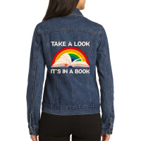 Vintage Sunset Rainbow Take A Look It S In A Book Reading T Shirt Ladies Denim Jacket | Artistshot