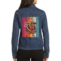 Womens Imagine Great Dragon Vintage Cool Art Great Art Character Ladies Denim Jacket | Artistshot