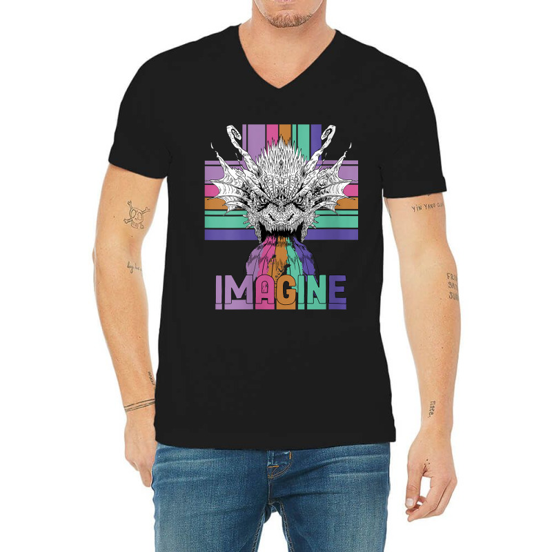 Womens Imagine Magical And Mythical Fantasy Dragons Character Videogam V-Neck Tee by HailieDesign | Artistshot