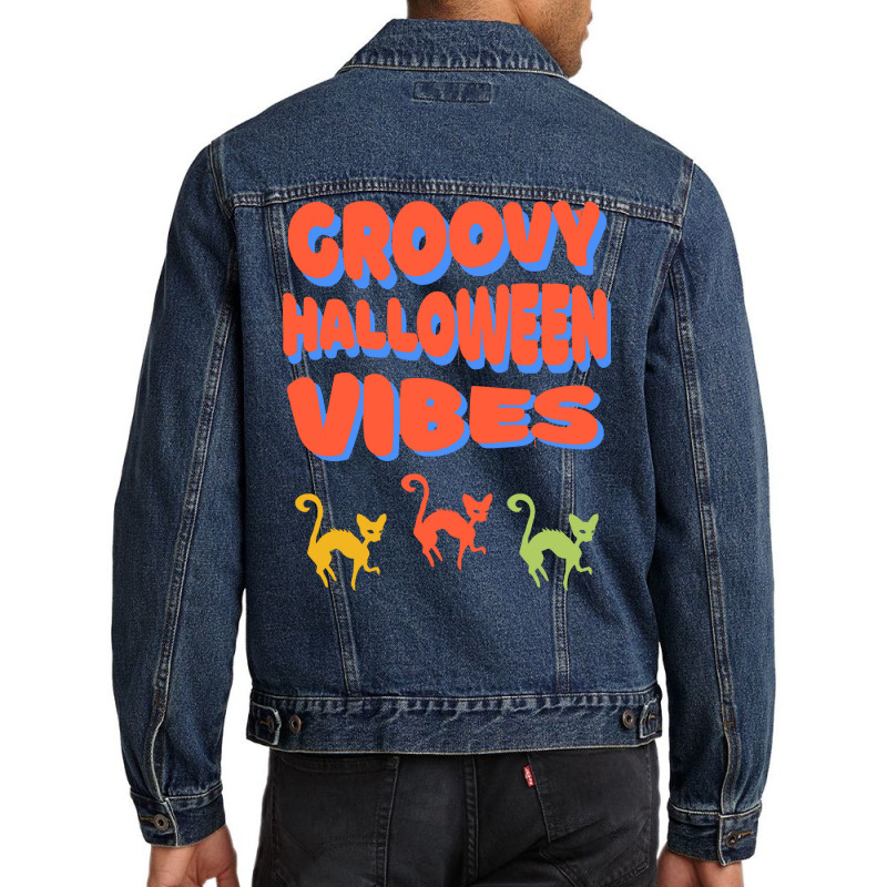 Groovy Halloween Vibes T  Shirt Groovy Halloween Vibes Cats Retro Colo Men Denim Jacket by orangesagreement | Artistshot