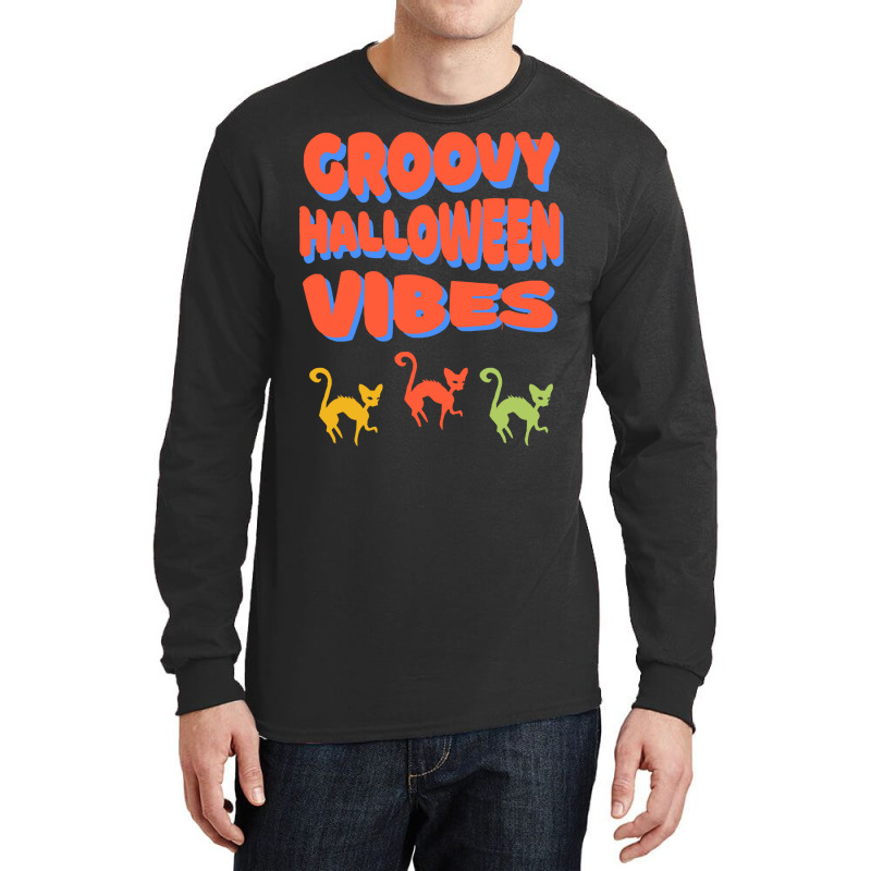 Groovy Halloween Vibes T  Shirt Groovy Halloween Vibes Cats Retro Colo Long Sleeve Shirts by orangesagreement | Artistshot