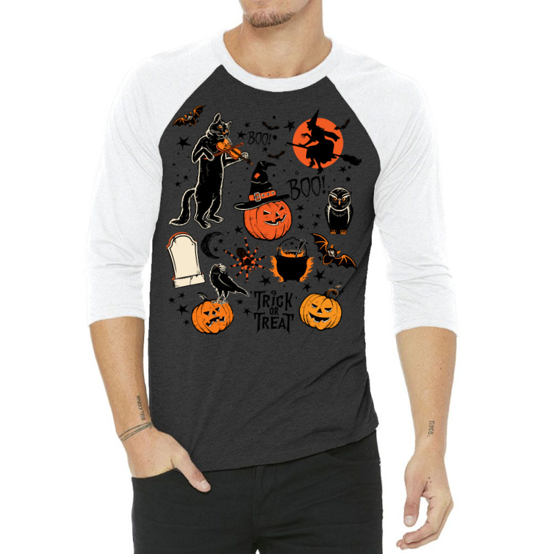 Halloween Black Cat T  Shirt Halloween Black Cat Boo Boo Trick Or Trea 3/4 Sleeve Shirt by orangesagreement | Artistshot