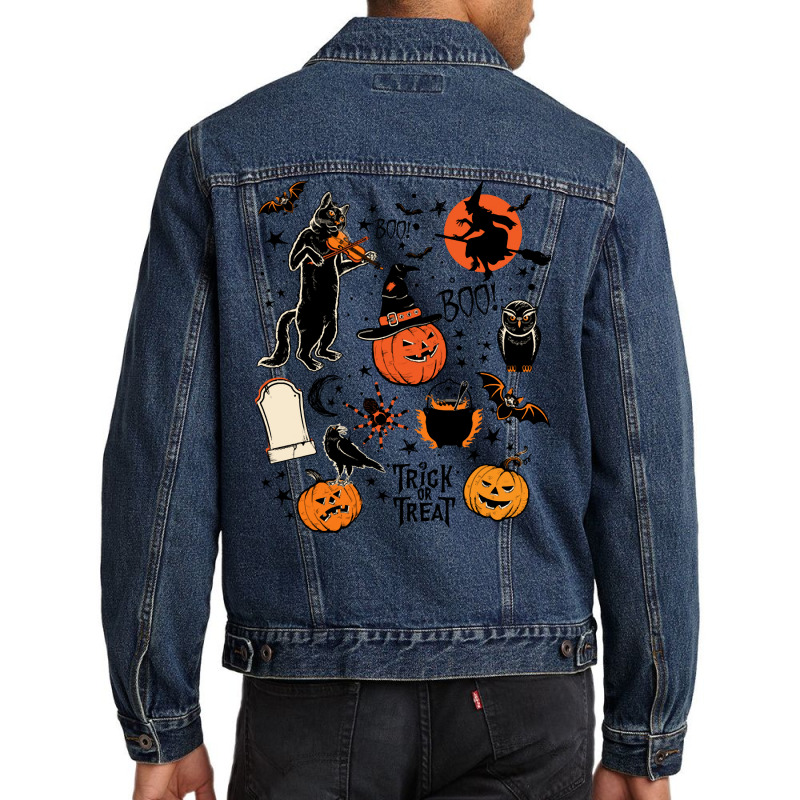 Halloween Black Cat T  Shirt Halloween Black Cat Boo Boo Trick Or Trea Men Denim Jacket by orangesagreement | Artistshot