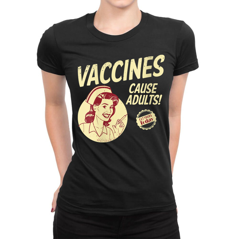 Womens Funny Pro Vaccination Vaccines Cause Adults Vaccinated V Neck T Ladies Fitted T-Shirt by FavorRoh | Artistshot